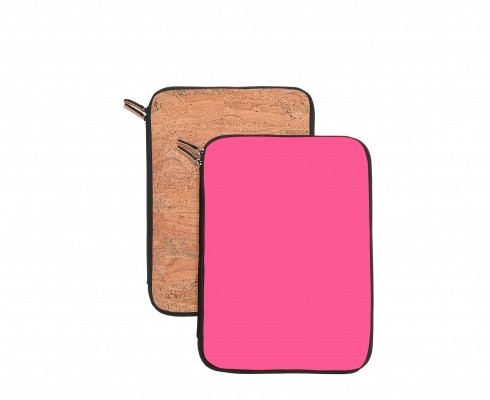 Bærbar cover i kork læder og pink neopren